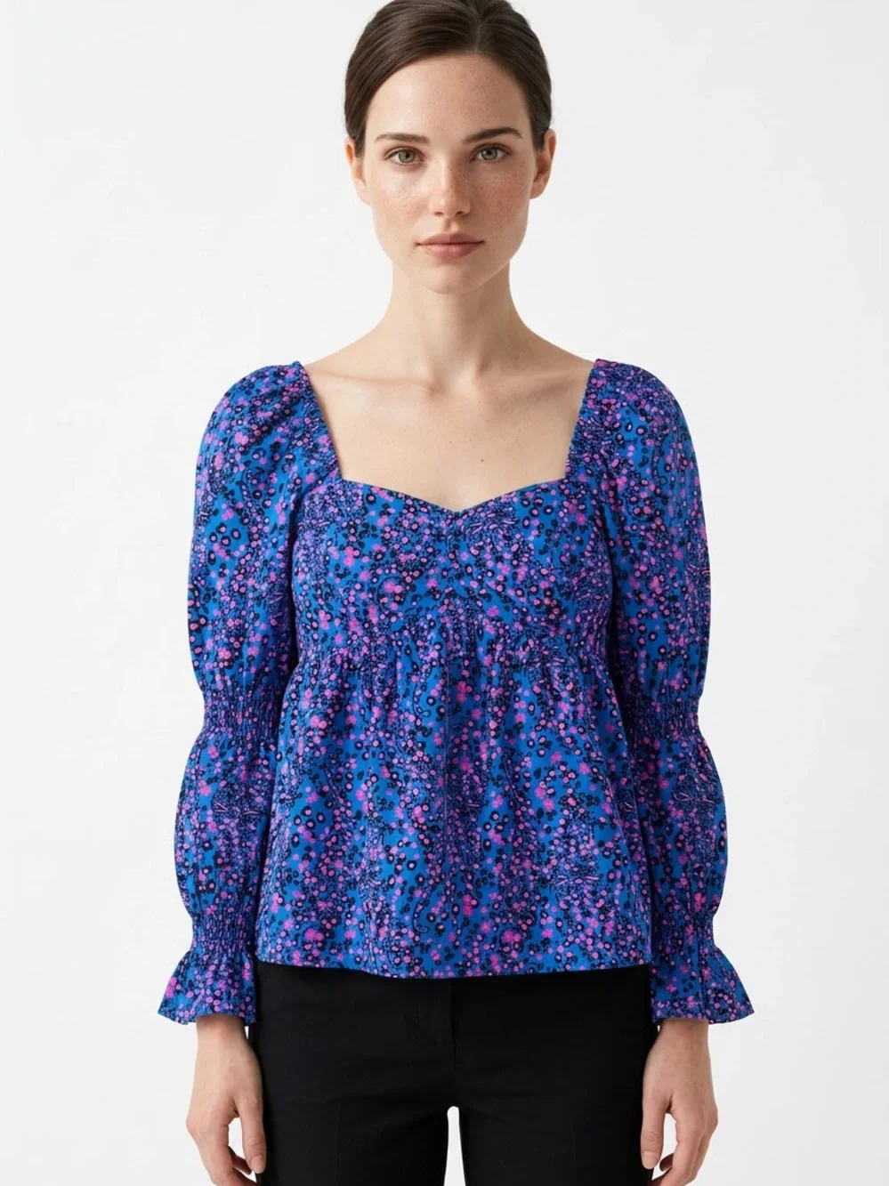 LILLY PULITZER | Preslee Blue Animal Print Square-Neck Peasant Top Women’s 4